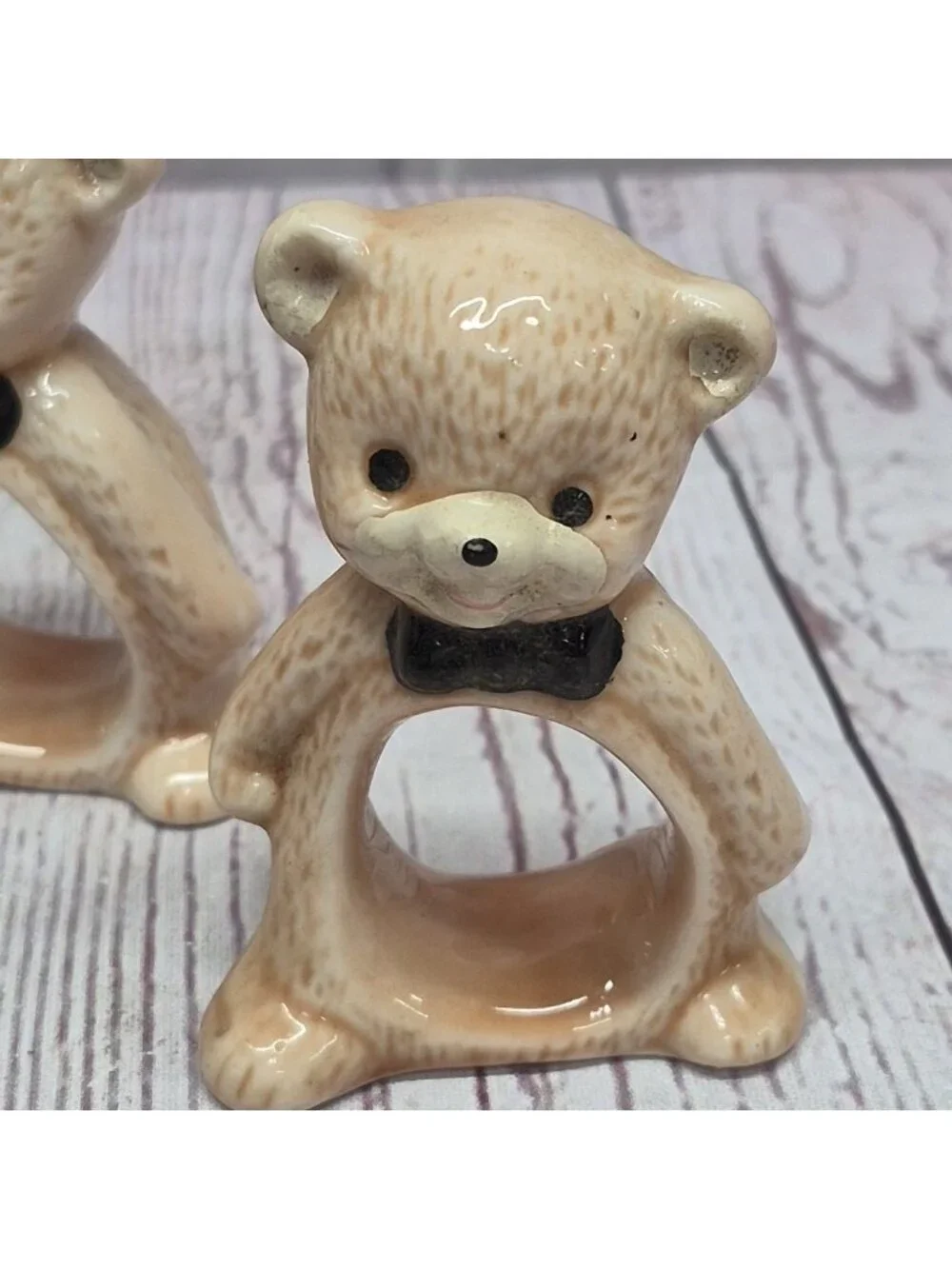 Bear Napkin Ring Holders Lot of 4 Ceramic‎ Brown~Boy Girl